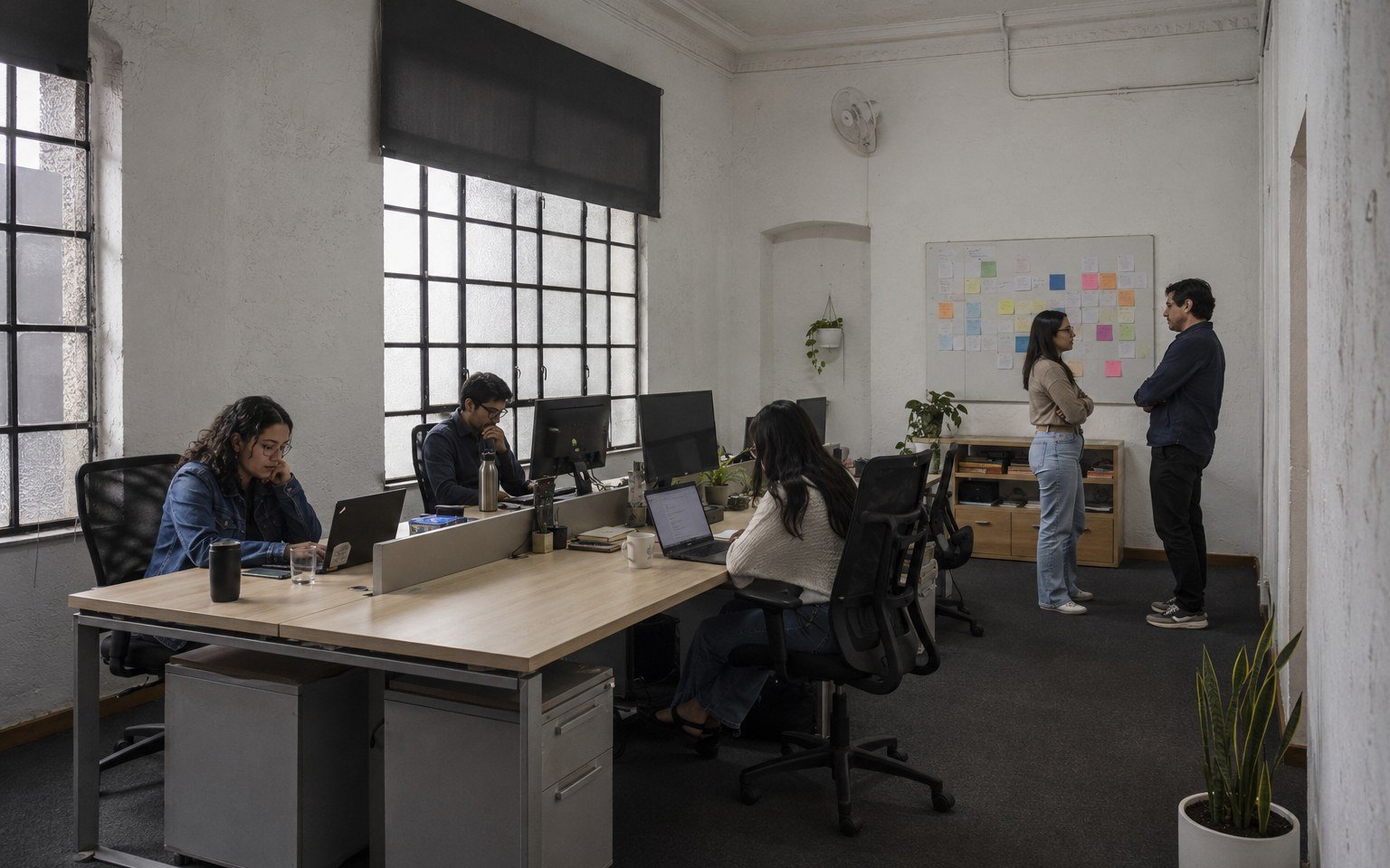 Oficinas de una empresa de servicios con equipo en operación